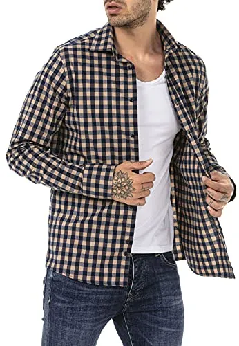 Redbridge Herren Freizeithemd Langarm Kariert Beige M - Herrenhemden mit klassischem Karomuster, ideal für formelle Anlässe oder lässige Treffen. Das atmungsaktive Material sorgt für Komfort im Alltag.
