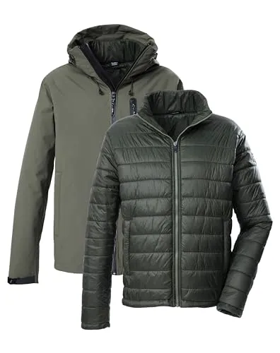 killtec KOW 95 MN Jacket oliv (00717) XL - 3-in-1 Herrenjacke für Herbst/Winter, wasserdicht (10.000 mm) und atmungsaktiv (3.000 g/m²/24h), mit verstellbarer Kapuze und zusätzlicher Steppjacke für flexible Anpassung an Wetterbedingungen.
