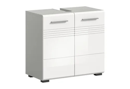 xonox.home Badezimmer Waschbeckenunterschrank in Hellgrau und Weiß Hochglanz - Unterschrank fürs Bad, moderner und praktischer Stauraum unter dem Waschbecken, ideal für kleine Badezimmer mit langlebigen, pflegeleichten Oberflächen.