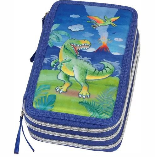 Faber-Castell 573041 - Astuccio scolastico triplo - Dinosauro - Schule & Ausbildung: Praktisches dreifaches Etui mit einem aufregenden Dinosaurier-Design, ideal für kreative Köpfe und die Organisation von Schreibutensilien.
