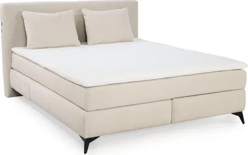 Boxspringbett 160x200 cm mit LED-Beleuchtung und USB-Ladeports - Modernes Boxspringbett mit 7-Zonen-Tonnentaschen-Federkernmatratzen H3/H4, Kaltschaum-Topper und praktischem USB-Ladeport für maximalen Komfort im Schlafzimmer.