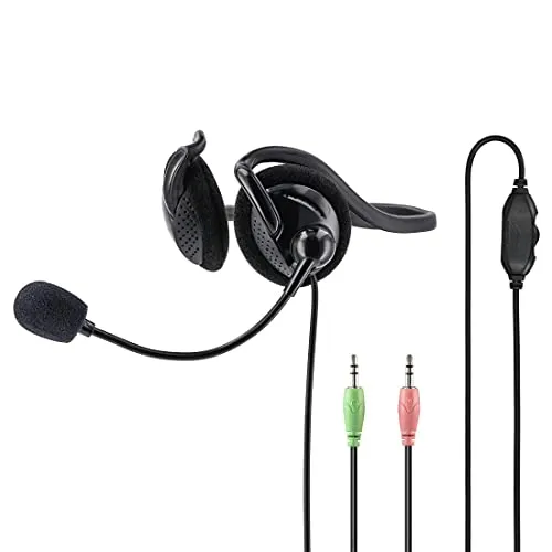 Hama PC Headset mit Nackenband (Office Headset mit Mikrofon, 2X 3,5 mm Klinkenanschluss, Headphones mit Nackenbügel, PC Kopfhörer mit gepolsterten Ohrmuscheln, flexiblem Mikrofonarm) schwarz