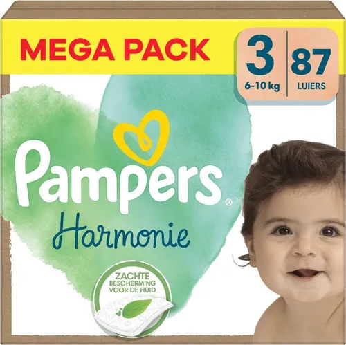 Pampers Windeln Größe 3 (6-10 kg) - Harmonie für die empfindliche Haut - Windeln aus 100% Pampers Saugfähigkeit mit pflanzlichen Inhaltsstoffen, hypoallergen und dermatologisch getestet, ideal für sanfte Pflege ohne Duftstoffe.