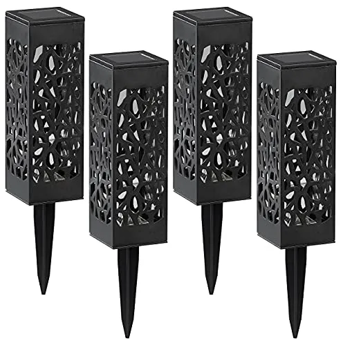 Lunartec Solarleuchten Garten: 4er-Set Solar-LED-Laternen, Effekt-Muster, Lichtsensor, warmweiß, IP44 (Erdspieß Solarlaterne, Gartenbeleuchtung Solar LED, Gartenleuchte Standleuchte)