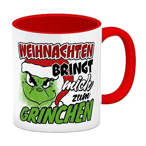 speecheese Weihnachten bringt mich zum grinchen Kaffeebecher für Weihnachtsmuffel und Griesgräme, die Weihnachten nur mit viel Kaffee oder Beruhigungstee ertragen Kaffeebecher Rot Mit dem