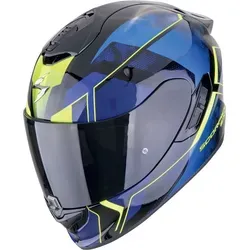Scorpion EXO-1400 Evo II Air Intensio Helm – Schwarz/Blau/Gelb, XS (53/54) - Der Scorpion EXO-1400 Evo II Air Helm bietet eine leichte Konstruktion und ein innovatives Belüftungssystem für optimalen Luftstrom. Ideal für Tourenfahrer, vereint er Komfort und Sicherheit auf höchstem Niveau.
