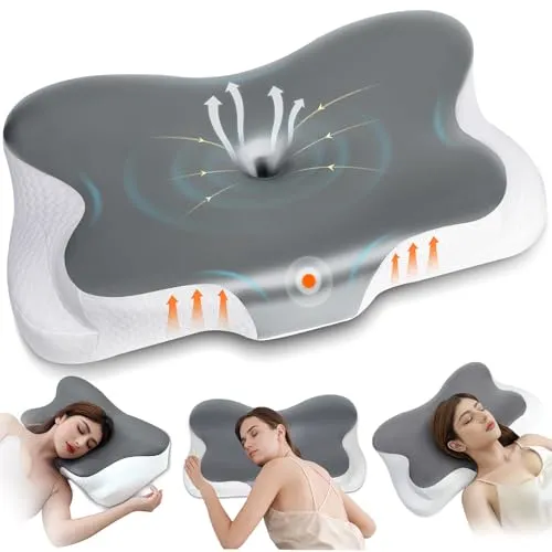 Fwoueot Nackenkissen Kopfkissen Memory Foam Kissen, Nackenstützkissen, Ergonomisches Kopfkissen, für Seiten Rücken & Bauchschläfer grau