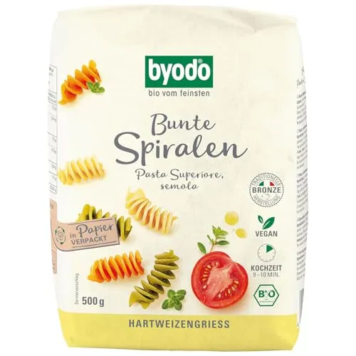 Byodo Bio Bunte Spiralen - Bunte Bio Nudeln, Pasta aus Italien, Vegane Pasta-Vielfalt, 500g Packung – Ideal für Kinder, Gesunde Küche