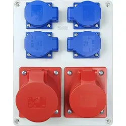 RoadEu Steckdosenverteiler CEE 32A und 16A - Steckdosen & Zubehör, IP44 für Innen- und Außeneinsatz, ideal für Baustellen mit 4x Schuko 230V und 2 robuste CEE Steckdosen, vorverdrahtet und anschlussfertig.