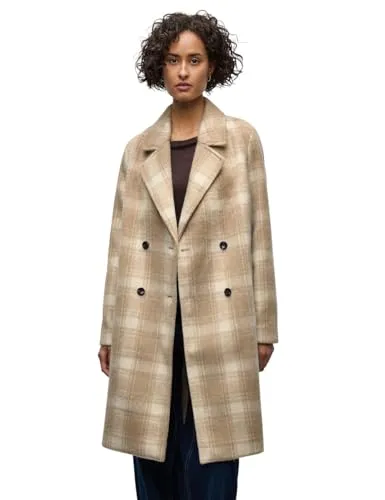 Street One Karierter Reversmantel reef sand 44 - Eleganter Damenmantel mit Reverskragen und praktischen Seitentaschen, ideal für stilvolle Outfits in der Übergangszeit.