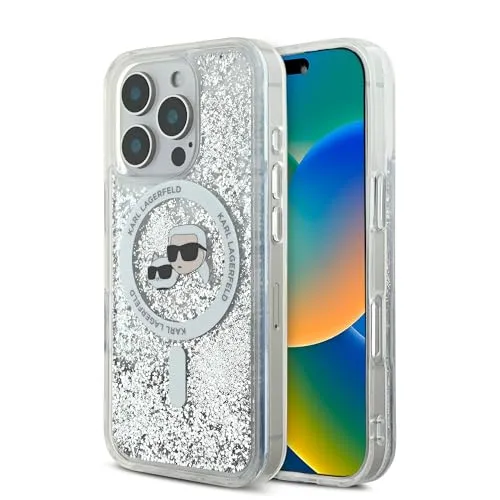 CG MOBILE Karl Lagerfeld Magsafe Liquid Glitter Hard Case für iPhone 16 Pro - Stylische Standard Handyhülle mit Karl & Choupette Design, bietet Fallschutz und Stoßdämpfung für optimalen Schutz und ein funkelndes Aussehen.