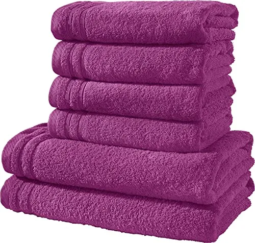 Erwin Müller Handtuchset, Frottierset Heidelberg 6-TLG. 100% Baumwolle Fuchsia - leichte Qualität, saugstark, schnelltrocknend, kompakt - ideal für Sport, Strand, Reisen