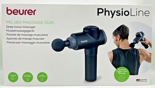 Beurer MG 180 Massage Gun - Massagepistole mit 6 Aufsätzen, 4 Intensitätsstufen für gezielte Muskelmassage und Regeneration, ergonomisch und leistungsstark