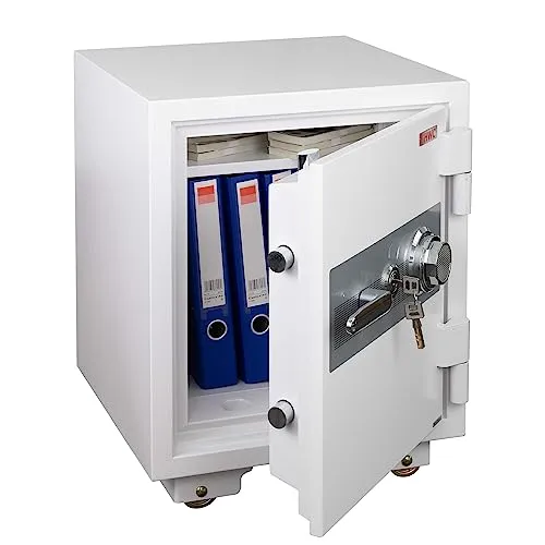 Tresor HWC-L48 - Feuerfester Safe mit Doppelbolzenverriegelung - Sicherheits-Tresor mit 60 Minuten Feuerschutz, 72 kg schwer, inklusive 4-stelligem Zahlencode und zwei Ersatzschlüsseln. Optimaler Schutz für Ihre Wertgegenstände.