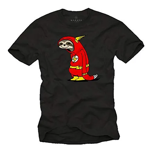 MAKAYA Lustiges T-Shirt Herren - Faultier Flash - Kurzarm Rundhals Große Größen Lustige Tshirts Geschenke Theory Schwarz XXXL