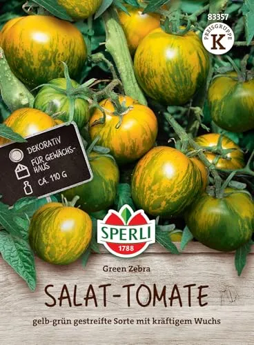 Sperli Salat-Tomatensamen Green Zebra 83357 - dekorativ - für Gewächshaus - gelb- grün gestreift - kräftiger Wuchs - Saatgut, Samen Gemüse, Gemüse Pflanzen