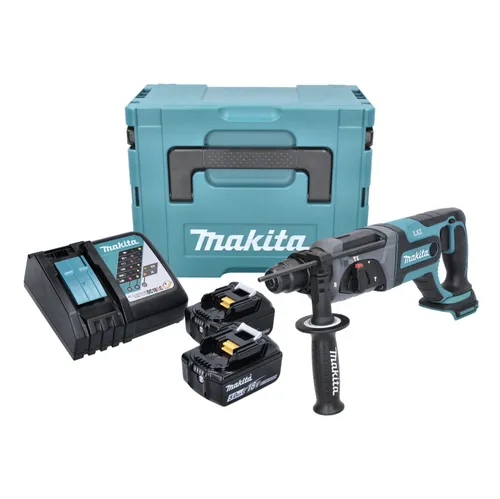 Makita DHR 241 RTJ Akku Bohrhammer 18 V - Bohrmaschine mit 2,0 J Schlagenergie, inklusive 2x 5,0 Ah Akkus und Ladegerät – ideal für professionelle Anwendungen und vielseitige Einsatzmöglichkeiten.