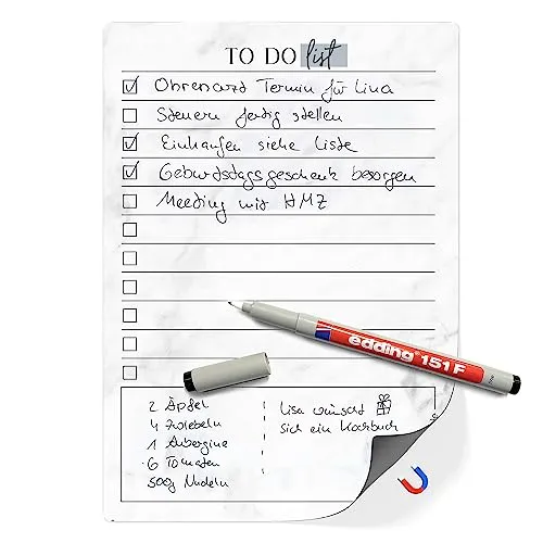 TOBJA Magnetische To-Do Liste A5 für den Kühlschrank - Inkl. abwischbaren wasserlöslichem Markenstift - Organisieren und Planen leicht gemacht | to do liste abwischbar