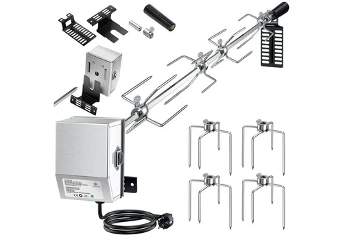 KESSER Edelstahl Grillspieß Set 107cm - passend für Weber Spirit Gasgrill, elektrischer Drehspieß mit 4 Fleischklammern und bis zu 25kg Tragkraft für saftiges Grillvergnügen