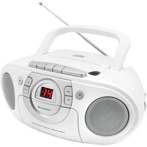 Soundmaster Radio SCD5100WE Boombox - Kompakte Stereo-Boombox mit CD-Player und Kassettendeck, ideal für kraftvollen Sound zu Hause oder unterwegs dank Batteriebetrieb.