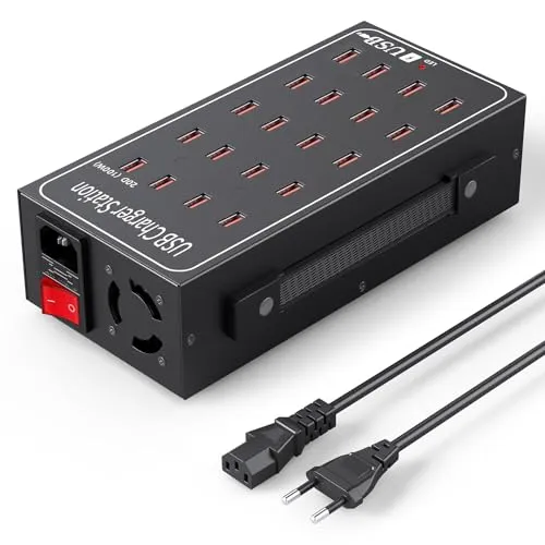 USB Ladegerät, 20 Ports USB Ladestation, 100W/20A Multiport Smart Ladegerät, 20-in-1 Desktop Ladehub für Samsung/iPhone/Google Pixel/Xiaomi/Oppo/iPad/Tablets und andere USBA Elektronik