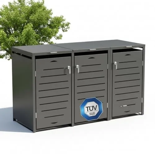 Mucola Mülltonnenbox 3er Verkleidung für Mülltonnen - Mülltonnenbox in Anthrazit, robust und wetterfest, ideal für 3 Mülltonnen (60-240L) mit Erweiterungsoption und einfacher Montage dank Wasserwaage.