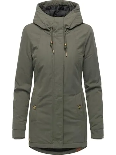 Ragwear Damen Winterparka Monadena YOUMODO Dark Olive Gr. L - Modischer Winterparka mit Kapuze, der lässigen Stil und Funktionalität vereint. Weiches Obermaterial und gefütterte Taschen sorgen für angenehmen Tragekomfort an kalten Tagen.
