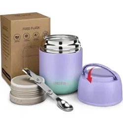 Itslife Thermobehälter 500ml Edelstahl mit Löffel - Auslaufsicherer Warmhaltebehälter für Erwachsene, 0,5 Liter Volumen, ideal für unterwegs und sorgt für warme Speisen und Getränke.
