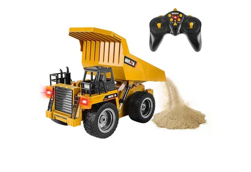 Esun RC-Truck Rc LKW, Ferngesteuerter LKW,Baustellenfahrzeuge Kinder ab 8 9 10 11 12 (Geschenkbox-Paket), 1:18 mit 2,4 GHz, 6 Kanal Dumper, LED Funktionen Kipplaster Spielzeug