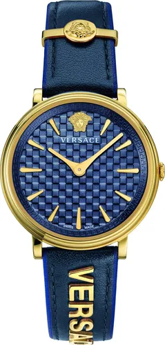 Versace V-Circle Damen Uhr VE8101219 - Blau - Elegante Damenuhr mit Edelstahlgehäuse und kratzfestem Saphirglas, wasserdicht bis 50 m, ideal für stilbewusste Frauen.