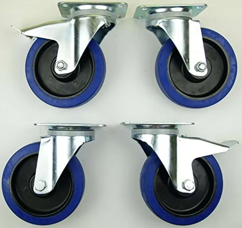 Satz 160mm Blue Wheels Lenkrollen mit/ohne Feststellbremse/Bremse Lenk/FS Transportrollen 300kg / Rad - INDUSTRIEQALITÄT (2x Brems + 2x Lenk) 1