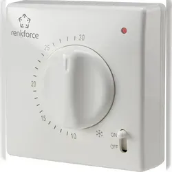Renkforce TR-93 Raumthermostat Aufputz - Steuerungen für präzise Temperaturregelung, Einstellbereich von 5 bis 30 °C, ideal für Fußbodenheizungen, mit roter Kontroll-LED für einfache Anwendung.