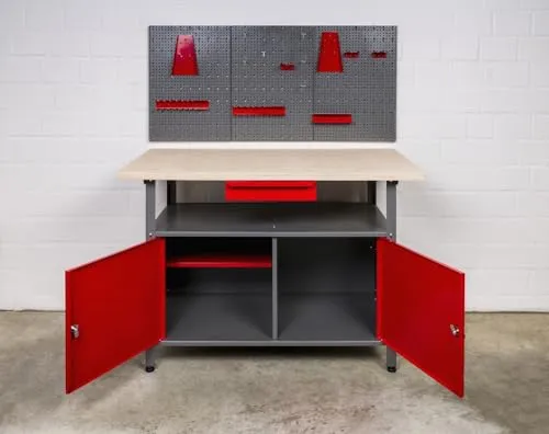 Kreher Werkbank aus Metall mit Werkzeugwand und 3 cm Sperrholzplatte - Werkbank mit stabilem Metallgestell und praktischer Werkzeugwand für optimale Ordnung. Ideal für Werkstätten, Garagen und Hobbyräume.