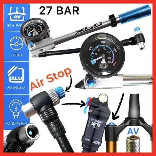 Hochdruck Dämpferpumpe für MTB und Ebike - Pumpen für Federgabeln und Stoßdämpfer mit ergonomischem Griff und flexibler Schlauchführung, ideal für präzise Druckanpassung bis 20bar.