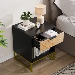 Nachttisch Modern Aus Mdf In Schwarz/natur Mit 1 Schublade Und 1 Offenem Fach, 43 X 40 X 55 Cm
