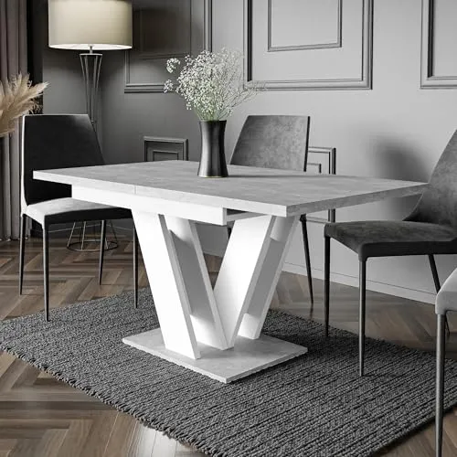 Home Collective Esstisch ausziehbar Tisch Küchentisch Esszimmertisch Ausziehtisch | bis 160 cm für 4-6 Personen | modern Esszimmer Küche Wohnzimmer Möbel | 120-160x80x75 cm Steingrau