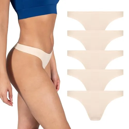 SMILODOX Seamless String Slips Damen, Nahtlos Hipster, Unsichtbare Unterhosen, Stabiler Halt mit Innenzug, Bequeme Unterwäsche, Sexy Fauen Panties Bikini 5er Pack Tanga, Größe:XS/S, Color:Nude