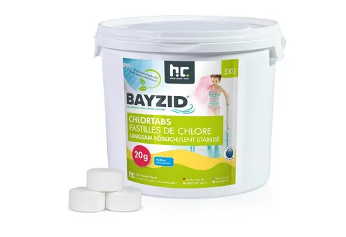 BAYZID® 5 kg Chlortabs 20g langsam löslich - Poolzubehör – Effektive Chlortabletten für glasklares Wasser, langsam löslich für langanhaltende Desinfektion und hohe Wirksamkeit gegen Bakterien und Algen.