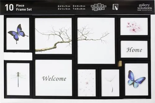 Nielsen 10er Frame Set schwarz - Set aus 10 modernen Kunststoff Wechselrahmen, ideal für verschiedene Fotoformate und perfekt für stilvolle Präsentationen in jedem Raum.
