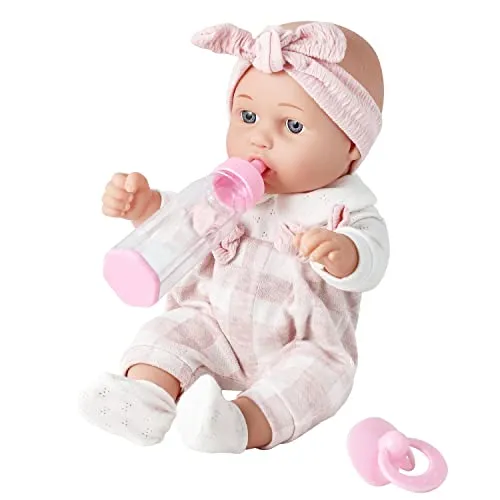 Enjoyin 30 cm Babypuppe im Geschenkkarton für Kleinkinder ab 3 Jahren | Zum Zubehör gehören ein rosa Outfit, ein Schnuller, eine Babyflasche und eine 33 × 33 cm große Mikrofaserdecke