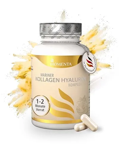 BIOMENTA Mariner Kollagen Hyaluronsäure Komplex - 185 Premium Kapseln - Hochdosierte Kapseln mit maritimen Inhaltsstoffen wie Fischkollagen, kombiniert mit Hyaluron und Kaviar-Extrakt. Ideal zur Unterstützung der täglichen Pflege, entwickelt in deutscher Qualität.