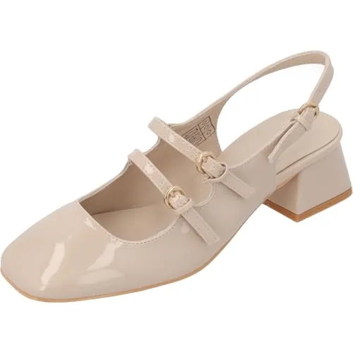 Palado Pumps Damen Guhala - Elegante Stöckelschuhe mit bequemen Blockabsatz - modische Schuhe mit Absatz - Sommerschuhe Beige UK5,5 - EU38