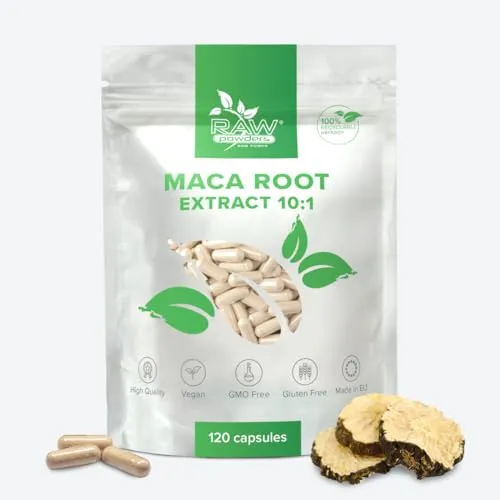 Maca-Wurzel 500mg 10:1, 120 Vegane Kapseln - Hochpotentes Extrakt für Energie & Vitalität, ISO-zertifiziert, GMO- & Glutenfrei, Ideal für Gesundheit & Wohlbefinden