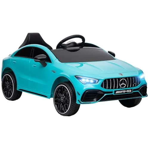 AIYAPLAY Kinder Elektroauto Mercedes-Benz AMG CLA 45, 12V Kinderauto mit 2,4GHz Fernbedienung, Musik, Elektrofahrzeug mit Leuchte, USB/MP3-Anschluss, Kinderfahrzeug mit Hupe, für 3-6 Jahre, Hellblau