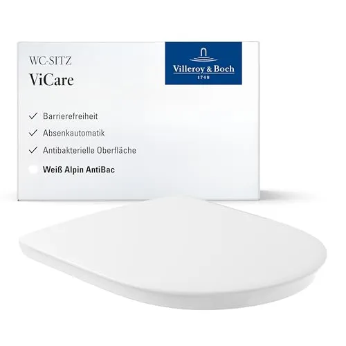 Villeroy & Boch ViCare WC-Sitz mit Absenkautomatik - Für WCs & Urinale, mit QuickRelease und AntiBac-Oberfläche für einfache Reinigung und hygienischen Komfort.
