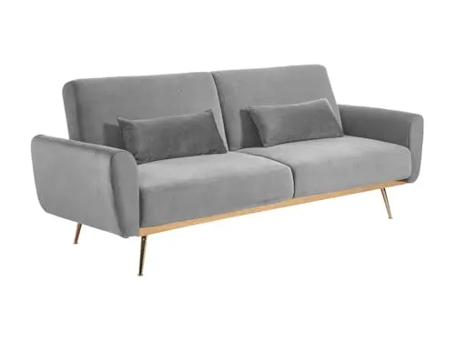 Vente-unique-Schlafsofa Klappsofa 3-Sitzer - Samt - Hellgrau - LAUNEI