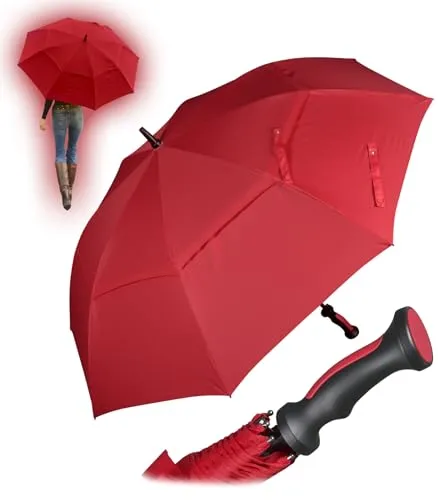 iX-brella 130 cm XXL Fiber-Golfschirm Automatik doppeltes Dach mit Ventilationsbezug - dark red