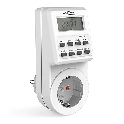 ANSMANN AG Funksteckdose Zeitschaltuhr AES6 - Funksteckdose mit LCD-Display, individuell programmierbar für maximale Energieeinsparung und Einbrecherschutz durch Zufallsprogramm. Ideal für Haushaltsgeräte und vielseitige Anwendungen.