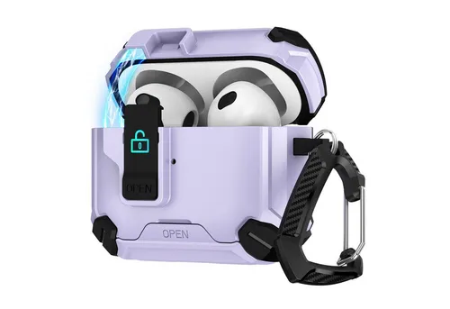 CoolGadget Kopfhörer-Schutzhülle Defender Hülle für Apple AirPods 3 magnetisch mit Karabiner, 360° Full-Body Case Schutzhülle Handy Standfunktion magnetisch ladbar