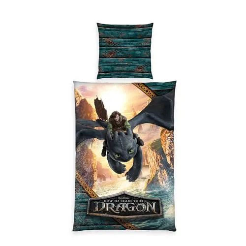 Herding Bettwäsche Dragons 135x200 cm - Bettwäsche-Set für Fans: 100% Baumwolle mit coolem Dragons-Motiv, pflegeleicht und mit praktischem Reißverschluss für einfachen Bezug.